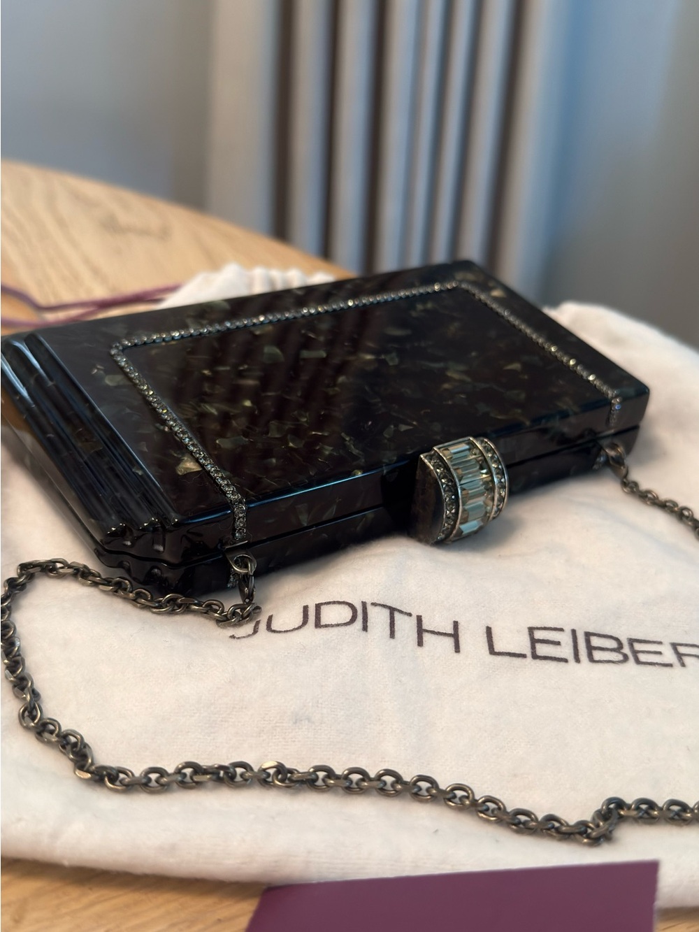 Judith Leiber Black Marbled Minaudiรจre with Crystal-Trim Clasp